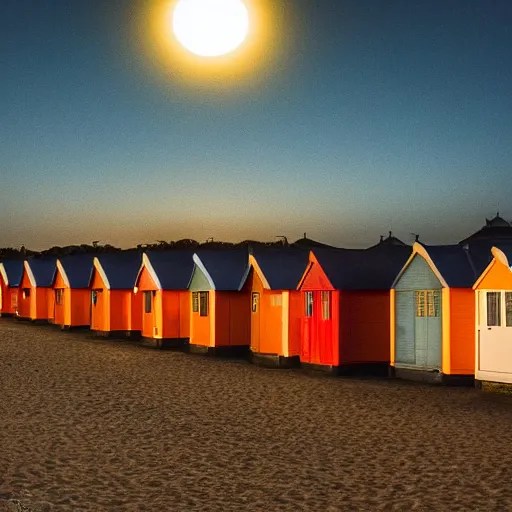 Image similar to there was a lovely orange super moon over the beach huts and the isle of wight, photo take by a professional landscape photographer