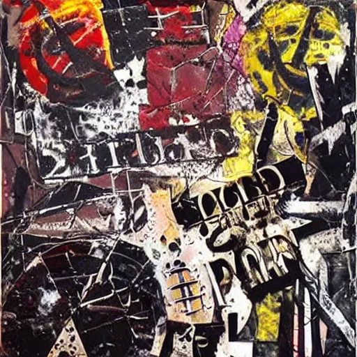 Prompt: just art for dark metal music, no words, no letters, only art by mimmo rotella