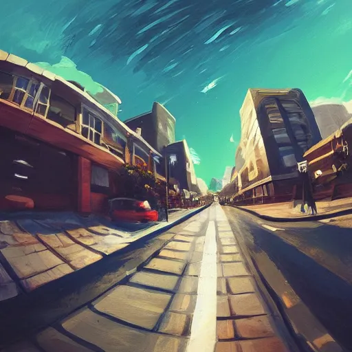 Prompt: street view, ( ( ( new ) ) ), trending on artstation, fisheye!!! lens