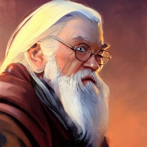 Prompt: greg manchess portrait painting of albus dumbledore as overwatch character, medium shot, asymmetrical, profile picture, organic painting, sunny day, matte painting, bold shapes, hard edges, street art, trending on artstation, by huang guangjian and gil elvgren and sachin teng