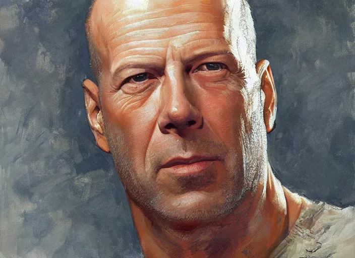 Image similar to a highly detailed beautiful portrait of bruce willis, by gregory manchess, james gurney, james jean