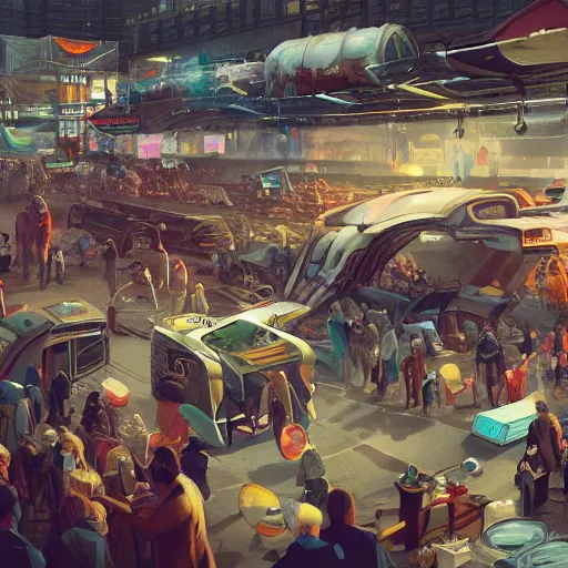 Image similar to busy sci - fi flea market by pu hua, artstation contest winner