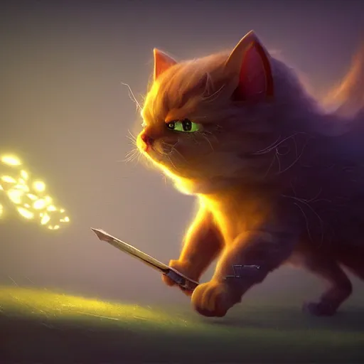 Image similar to super cute fantasy cat warrior 3D concept art by Gediminas Pranckevicius, glowing effect, ornate, dynamic, centered, sharp focus, beautiful detailed, face very realistic, Game Art, hyper detailed, no background, cartoon, cinematic, raytrace, Trend on artstation, C4D