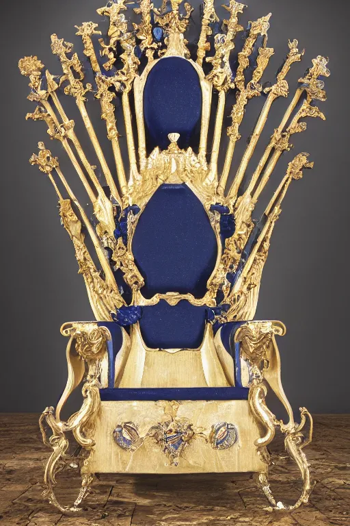 Image similar to a great throne chair made out of sapphire stone