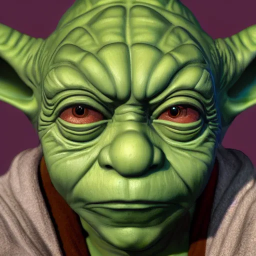 Image similar to Intricate five star Yoda facial portrait, Skin texture, hyperrealism, high detail, matte finish, high contrast, 3d depth, masterpiece, vivid colors, artstationhd