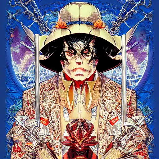 Image similar to portrait of crazy card king, symmetrical, by yoichi hatakenaka, masamune shirow, josan gonzales and dan mumford, ayami kojima, takato yamamoto, barclay shaw, karol bak, yukito kishiro