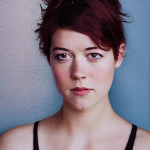 Image similar to a masterpiece portrait photo of a beautiful young woman who looks like a manic pixie dream girl mary elizabeth winstead, symmetrical face