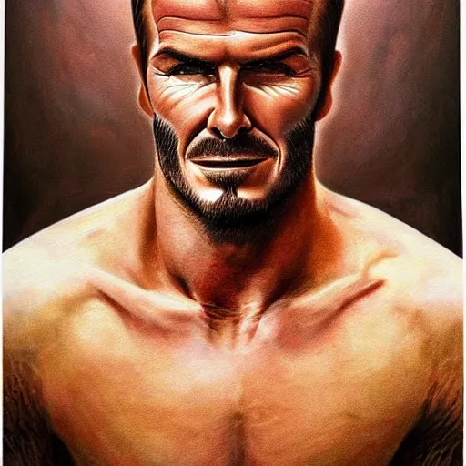 Image similar to beautiful lifelike painting of david beckham human horse centaur, majestic cinematic, hyperreal detailed facial features and uv lighting, art by ed roth and basil wolverton