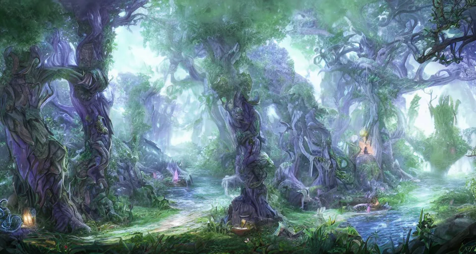 Image similar to Enchanted and magic forest, by D&D Concept Artists