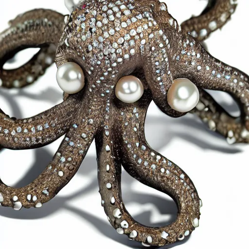 Prompt: hd photo of a octopus ring with diamonds and pearls by vivienne westwood, denoise, deblur