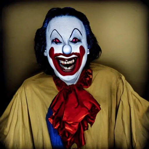 Image similar to photo of a scary clown smiling at the camera