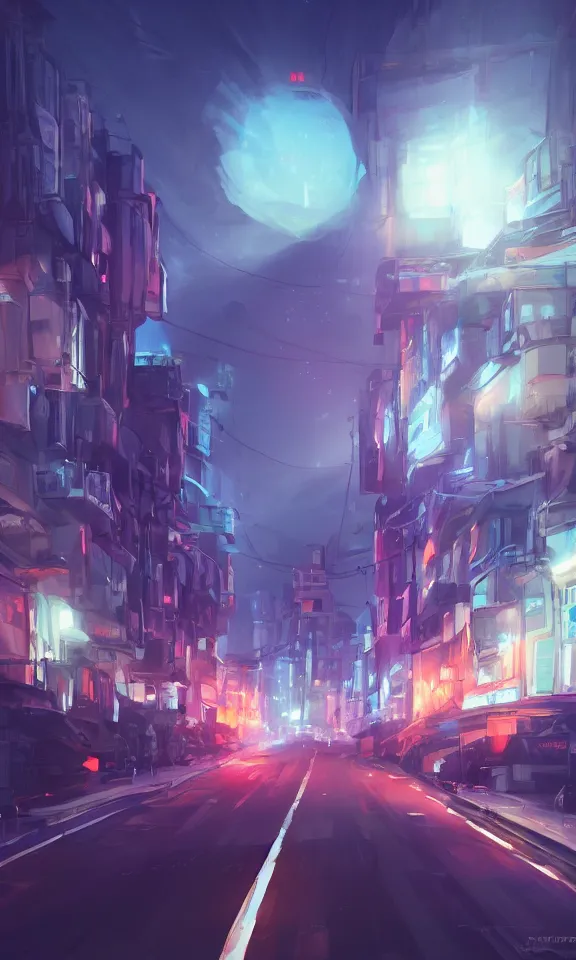 Image similar to zoomed in road at night, rossdraws, Logan Cure, Mingchen Shen, BangkuART, sakimichan, yan gisuka, JeonSeok Lee, zeronis, Chengwei Pan on artstation