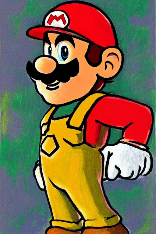 Prompt: Portrait of Super Mario, illustrated by Claude Monet, very detailed
