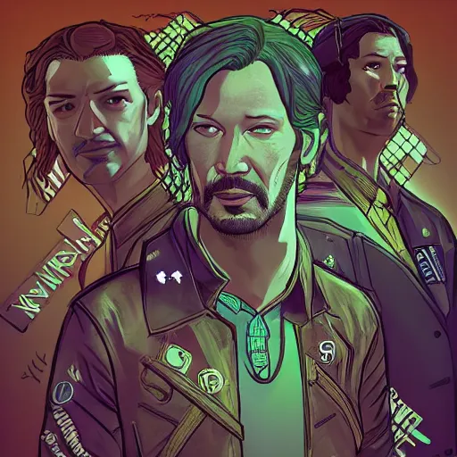 Image similar to keanu reevez in the art style of disco elysium