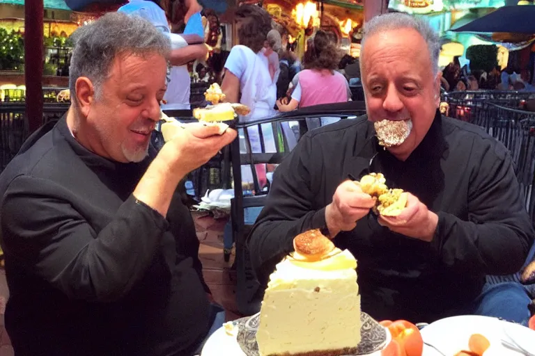 Prompt: billy joel eating cheesecake at disney world