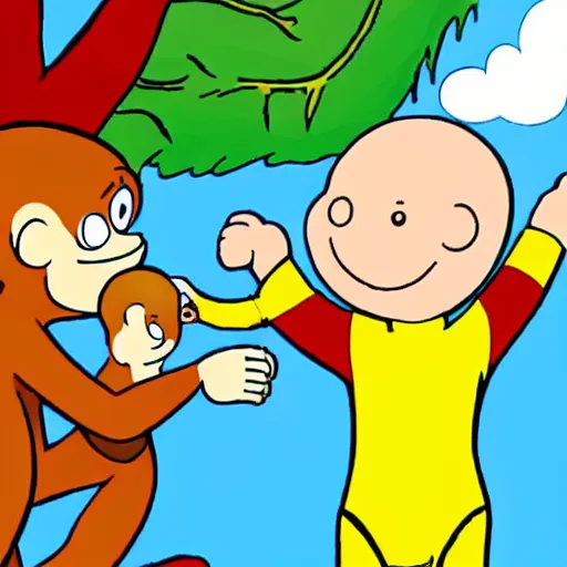 Image similar to curious george punching caillou.