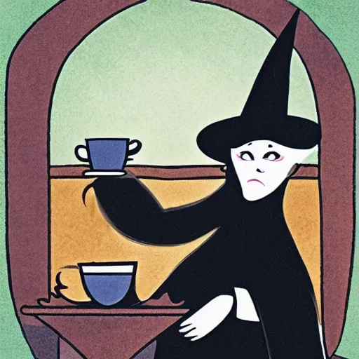 Image similar to witch conjuring a cup of coffee