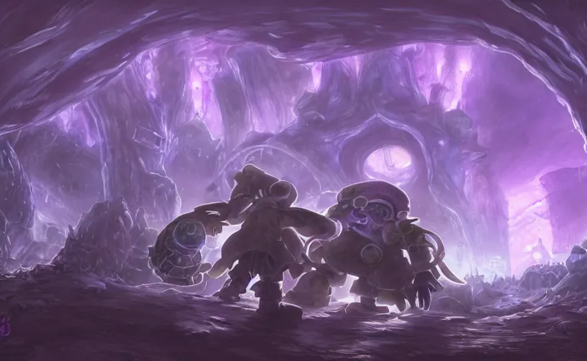 Image similar to made in abyss bondrewd in idofront underground landscape purple light drawn by justin gerard