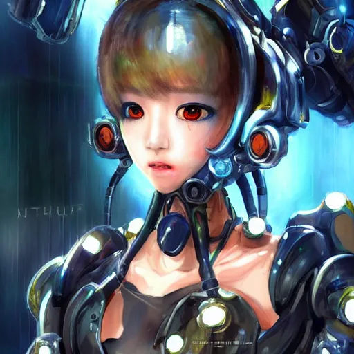 Image similar to a highly detailed portrait of a kpop idol mecha lady in spiked cyberpunk bioarmor trending on artstation by yoshitake amano