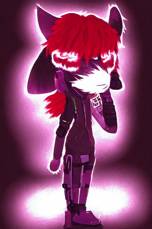 Prompt: a cyberpunk anthropomorphic fox with a fluffy tail, comic art, trending on furaffinity, cartoon, kawaii, backlighting, furry art!!!, chibi, neon