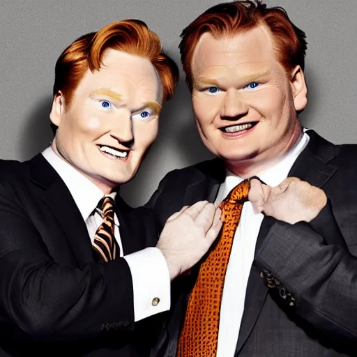 Prompt: conan o'brien and andy richter wrestling, by michaelangelo