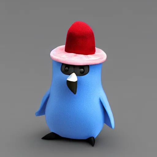 Image similar to Beautiful 3d tender of a angry blue pingüin with a hat Made strawberry dramatic lighting