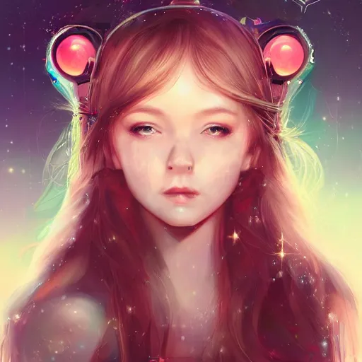 Image similar to portrait of a beautiful young girl with robot ears falling into the stars by Ross Tran, 4k, intricate details