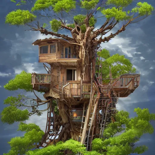 Prompt: a robotic and futuristic tree house, trending on artstation, hdr