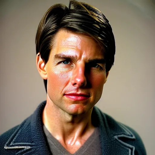 Prompt: a portrait photo of 25 year old tom cruise, with a sad expression, looking forward