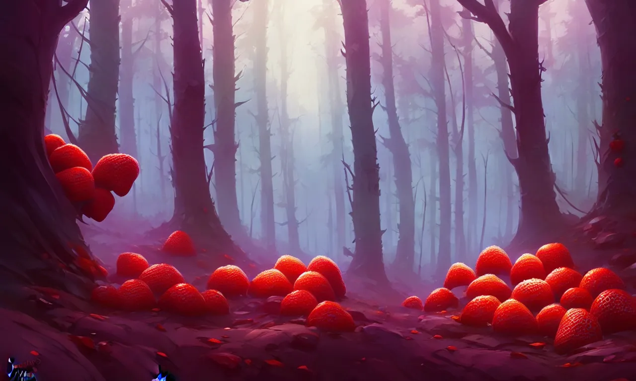 Image similar to Dark forest large strawberries, behance hd by Jesper Ejsing, by RHADS, Makoto Shinkai and Lois van baarle, ilya kuvshinov, rossdraws global illumination