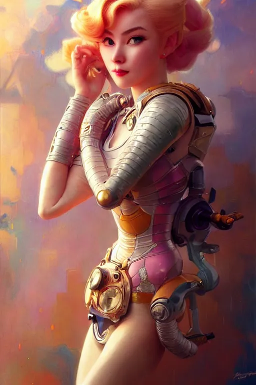 Image similar to cyborg princess peach profile picture by Margaret Keane, dynamic pose, intricate, futuristic, fantasy, elegant, by Stanley Artgerm Lau, greg rutkowski, thomas kindkade, alphonse mucha, loish, norman Rockwell,