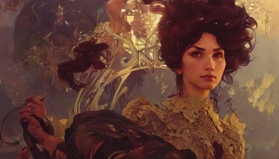 Prompt: carnivale, perfectly-centered-Portrait, action pose, intricate, highly detailed, digital painting, artstation, concept art, smooth, sharp focus, illustration, Unreal Engine 5, 8K, art by artgerm and greg rutkowski and alphonse mucha