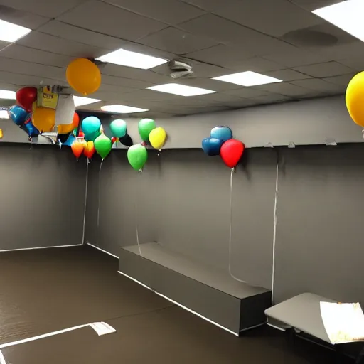 Image similar to photo of the backrooms with balloons