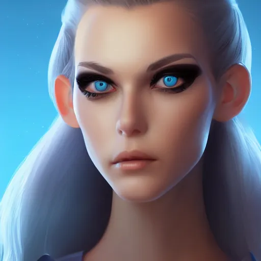 Image similar to a woman with a futuristic look and blue eyes, a character portrait by senior character artist, trending on cgsociety, digital art, artstation hd, artstation hq, polycount