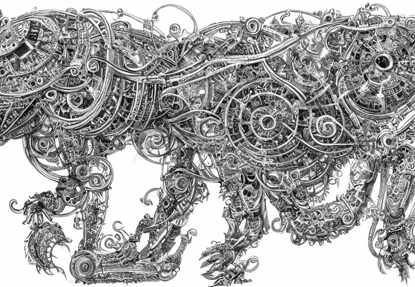 Prompt: schematic blueprint of highly detailed ornate filigreed convoluted ornamented elaborate cybernetic rat, full body, character design, middle of the page, art by da vinci
