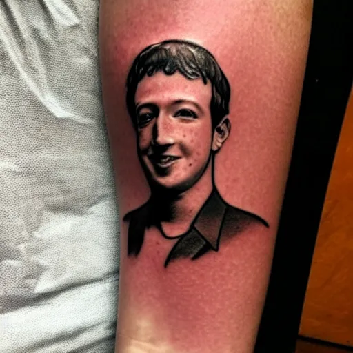 Image similar to a tattoo of mark zuckerberg