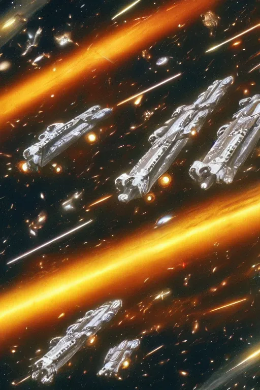 Image similar to hubble photograph of a space marine carrier fleet exiting hyperspace