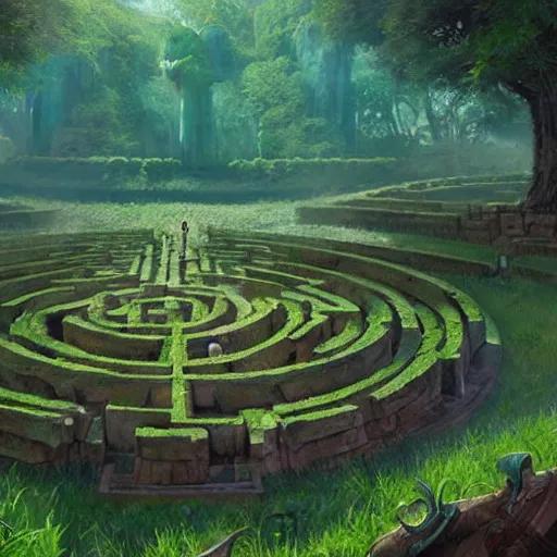 Image similar to a green giant maze, nature labyrinth, hearthstone art style, epic fantasy style art by Craig Mullins, fantasy epic digital art, epic fantasy card game art by Greg Rutkowski