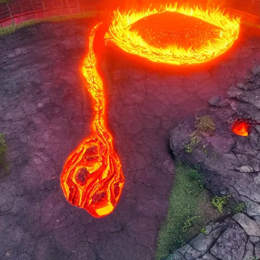 Prompt: candid photograph of a mythological dragon!!! bathing in lava, active volcano, cryptid, unexplained phenomena, drone photography, 8k