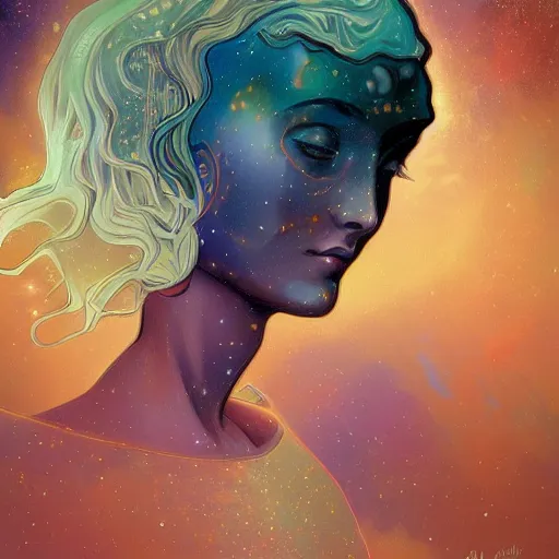 Prompt: the beginning of the universe, nebula, galaxy, space, intricate, high details, very realistic, in the style of Alphonse Mucha and Greg Rutkwoski, digital painting, Artstation