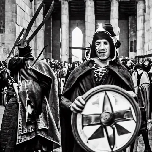 Image similar to medieval protester photo black and white wide angle lenses