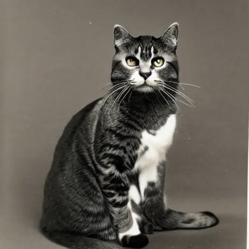 Image similar to A cat wearing a spiked helmet, Prussia, black and white