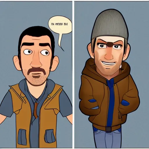 Prompt: niko and roman bellic from gta iv in disney pixar style