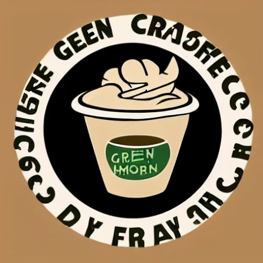 Image similar to green circular coffee shop logo, depicting disgusting and dirty dog in center