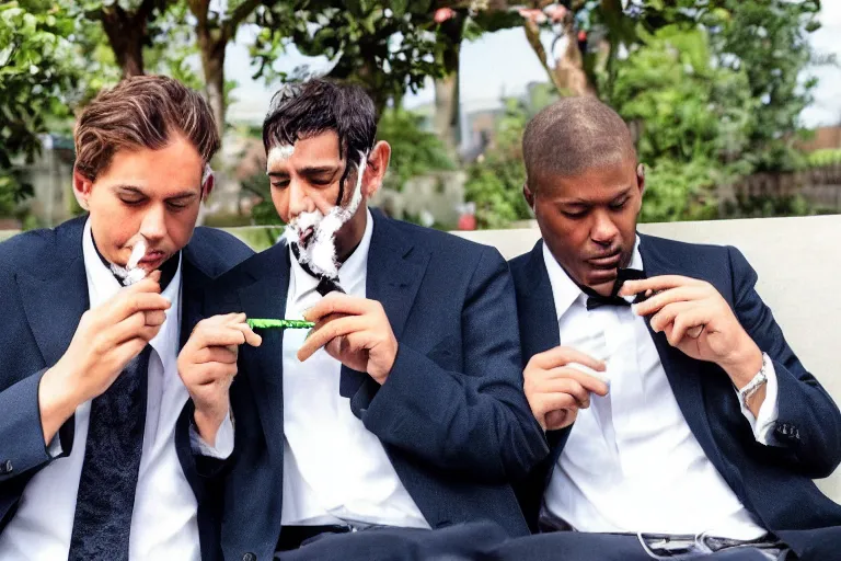 Image similar to cats in suits smoking cigars together