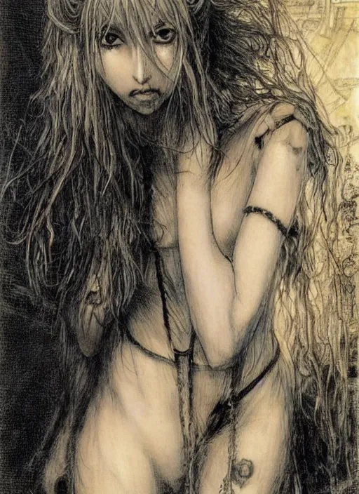 Prompt: misa amane. by rembrandt, luis royo