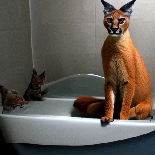 Image similar to Caracal sitting in a bathtub, Instagram photo