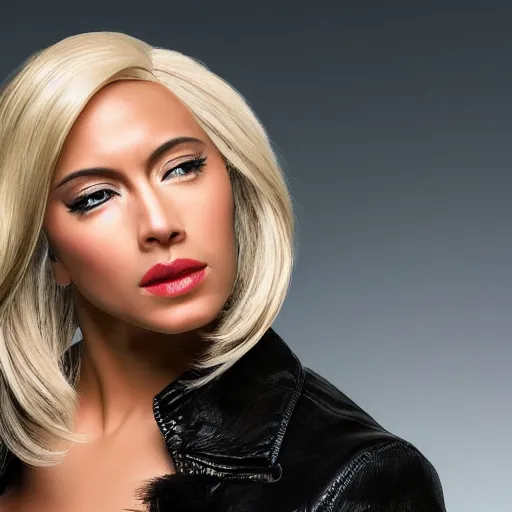 Image similar to female dwayne johnson with blonde wig and full makeup 4k photo