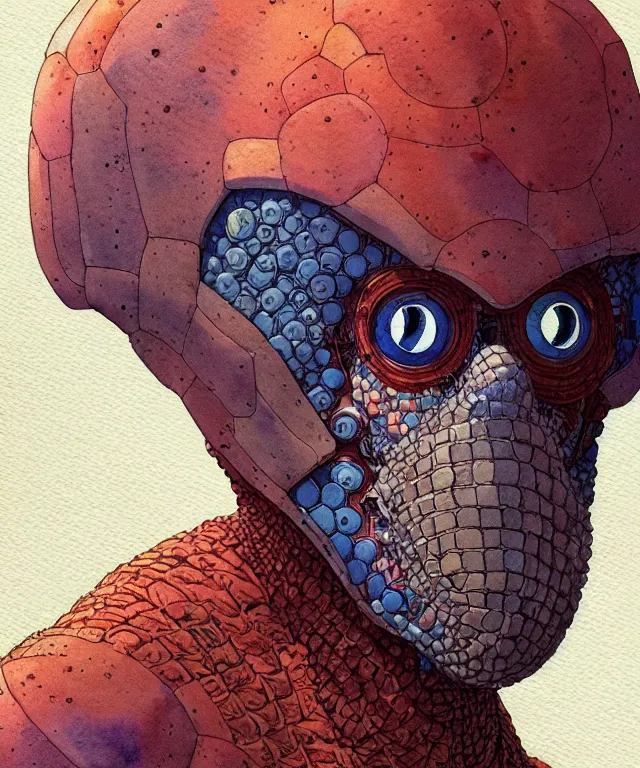 Image similar to a watercolor painting character portrait of a machine mutant in the style of jean giraud in the style of moebius trending on artstation deviantart pinterest detailed realistic hd 8 k high resolution