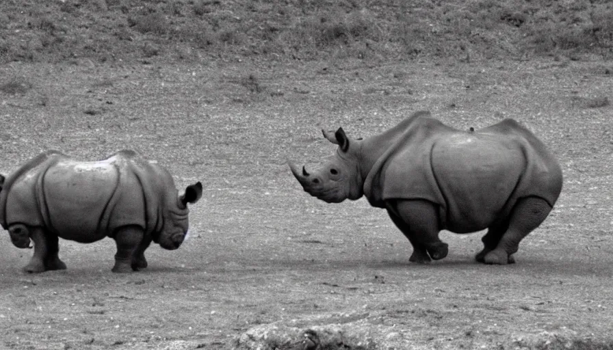 Prompt: a rhinoceros in a public shower, by mini dv camera, very very low quality, heavy grain, heavy jpeg artifact blurry, caught on trail cam